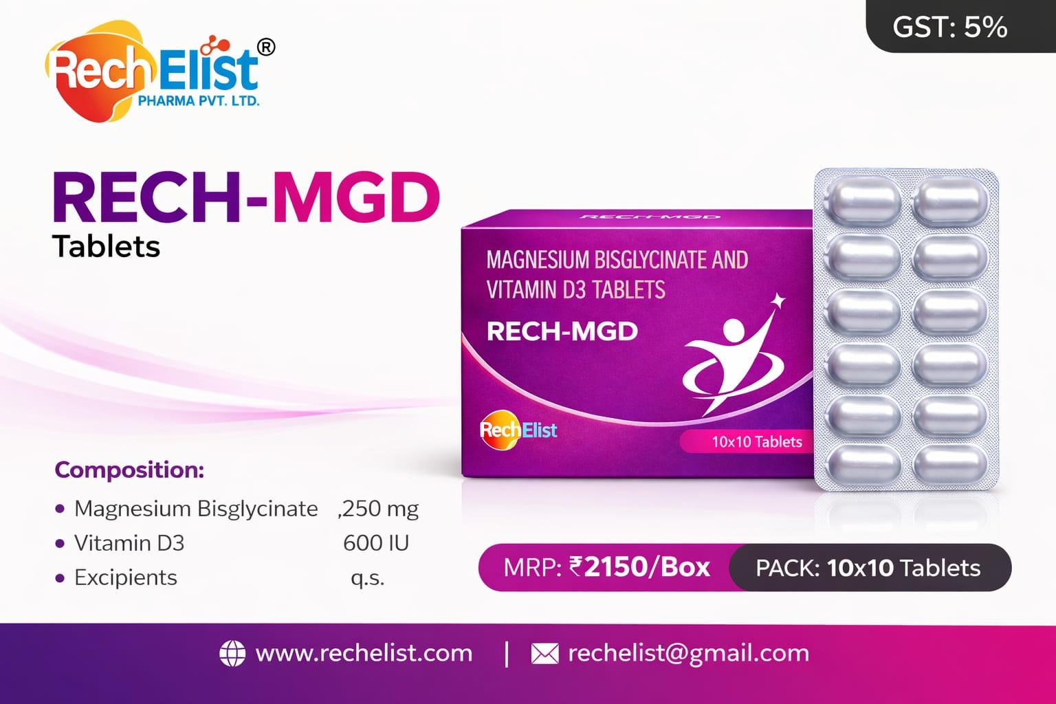 Magnesium Bisglycinate 200 mg + Vitamin D3 600 IU Tablets