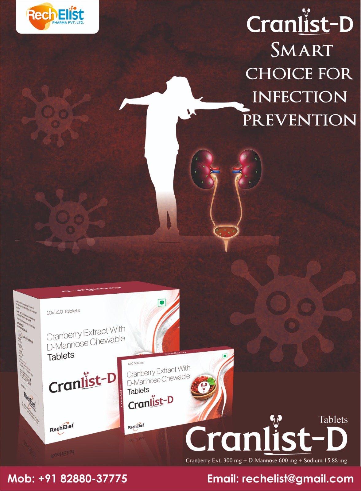 cranberry extract 300 mg + d-mannose 600 mg tablet manufacturer in India